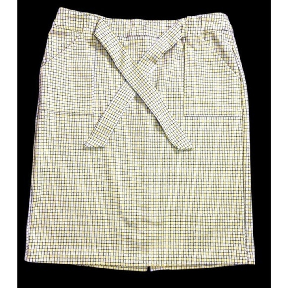 Cato Knee Length Yellow Checkered Elastic Waist Bow Tie Pockets Women Size L